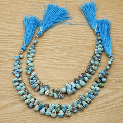 Golden Hills Turquoise Briolette Beads Natural Kazakhstan Turquoise Loose Gemstones for Jewelry Making - 9" strand