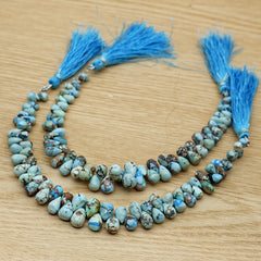Golden Hills Turquoise Briolette Beads Natural Kazakhstan Turquoise Loose Gemstones for Jewelry Making - 9" strand
