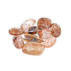 Copper Rutile Quartz Smooth Rose Cut| Freeform Gems witral Inclusions For Jewelry Making - 10 pieces