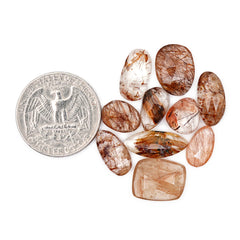 Copper Rutile Quartz Smooth Rose Cut| Freeform Gems witral Inclusions For Jewelry Making - 10 pieces