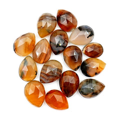 Montana Agate Rosecut Gems | Pear Cut Faceted Cabochons for Jewelry Design - 15 Pieces
