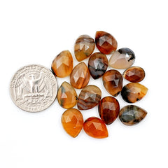 Montana Agate Rosecut Gems | Pear Cut Faceted Cabochons for Jewelry Design - 15 Pieces