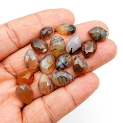 Montana Agate Rosecut Gems | Pear Cut Faceted Cabochons for Jewelry Design - 15 Pieces