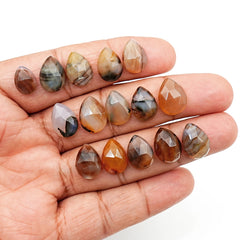 Montana Agate Rosecut Gems | Pear Cut Faceted Cabochons for Jewelry Design - 15 Pieces