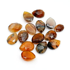 Montana Agate Rosecut Gems | Pear Cut Faceted Cabochons for Jewelry Design - 15 Pieces