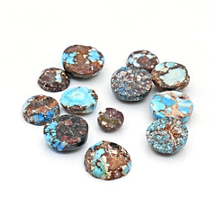 Golden Hill Turquoise Cabochons | Rare Round Gems with Lavender-Blue Tones - 12 Pieces