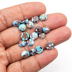 Golden Hill Turquoise Cabochons | Round Natural Gems in Soft Lavender-Blue - 17 Pieces