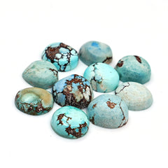 Golden Hill Turquoise Round Cabochons | Rare Pastel Blue Gemstones - 10 Pieces