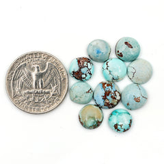 Golden Hill Turquoise Round Cabochons | Rare Pastel Blue Gemstones - 10 Pieces