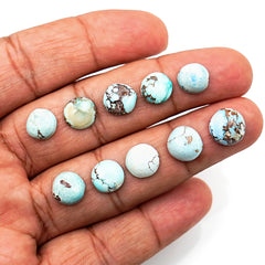 Golden Hill Turquoise Round Cabochons | Rare Pastel Blue Gemstones - 10 Pieces
