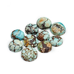 Golden Hill Turquoise Smooth Cabochons | Round Blue Gems For Jewelry - 10 Pieces