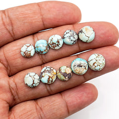 Golden Hill Turquoise Smooth Cabochons | Round Blue Gems For Jewelry - 10 Pieces