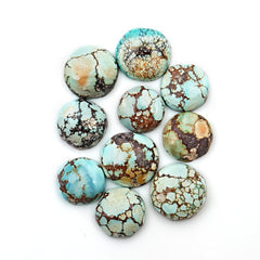 Golden Hill Turquoise Smooth Cabochons | Round Blue Gems For Jewelry - 10 Pieces