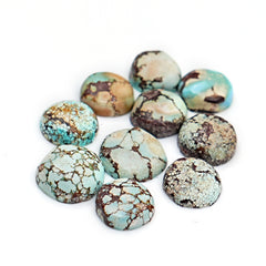 Golden Hill Turquoise Smooth Cabochons | Round Blue Gems For Jewelry - 10 Pieces