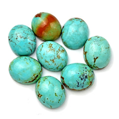 Kingman Turquoise Oval Cabochons | Blue Green Gemstone For Jewelry Making - 8 Pieces