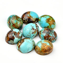 Kingman Turquoise Oval Cabochons | Blue Green Flat Back Gemstone For Jewelry Making - 8 Pieces