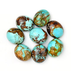 Kingman Turquoise Oval Cabochons | Blue Green Flat Back Gemstone For Jewelry Making - 8 Pieces