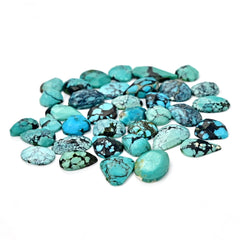 Tibetan Turquoise Rose Cut Cabochons | Freeform Blue Gemstones for Jewelry - 36 Pieces