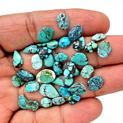 Tibetan Turquoise Rose Cut Cabochons | Freeform Blue Gemstones for Jewelry - 36 Pieces
