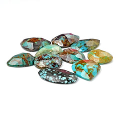 Tibetan Turquoise Rose Cut Cabochons | Freeform Blue Gemstones for Jewelry - 10 Pieces