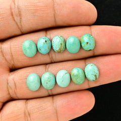 Kingman Turquoise Oval Cabochons | Blue Green Gemstone For Jewelry Making - 10 Pieces