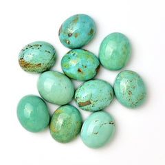 Kingman Turquoise Oval Cabochons | Blue Green Gemstone For Jewelry Making - 10 Pieces