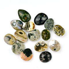 Natural Ocean Jasper Smooth Cabochons | Freeform Shape Gemstones For Jewelry - 15 Pieces