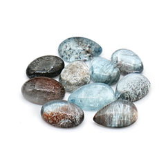 Moss Aquamarine Freeform Cabochons | Natural Blue-Green Gemstones for Jewelry Making - 10 Pieces