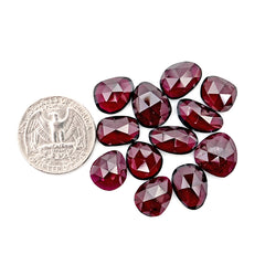 Rhodolite Garnet Rose Cut Cabochons | Deep Plum Pink Freeform Faceted Gems - 12 Pieces