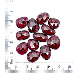 Rhodolite Garnet Rose Cut Cabochons | Deep Plum Pink Freeform Faceted Gems - 12 Pieces