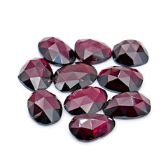 Rhodolite Garnet Rosecut Cabochons – Deep Plum Pink Freeform Faceted Gems - 10 Pieces