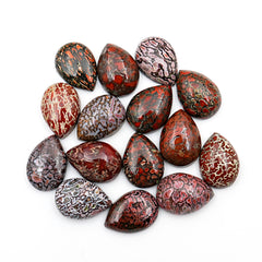 Pear Cut Fossilized Dinosaur Bone Cabochon | Ancient Gemstone For Jewelry Making - 15 Pieces
