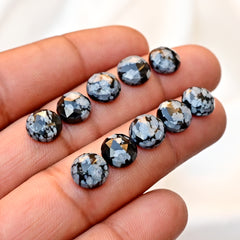 Snowflake Obsidian Rose Cut Smooth Cabochons | Freeform Shape Polished Stones for Jewelry Making - 10 Pieces