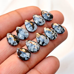 Snowflake Obsidian Rose Cut Smooth Cabochons | Freeform Shape Polished Stones for Jewelry Making - 10 Pieces
