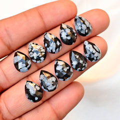 Snowflake Obsidian Rose Cut Smooth Cabochons | Freeform Shape Polished Stones for Jewelry Making - 10 Pieces