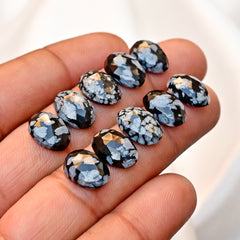 Snowflake Obsidian Rose Cut Smooth Cabochons | Freeform Shape Polished Stones for Jewelry Making - 10 Pieces