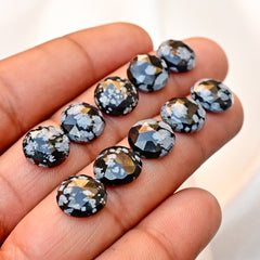 Snowflake Obsidian Rose Cut Smooth Cabochons | Freeform Shape Polished Stones for Jewelry Making - 10 Pieces