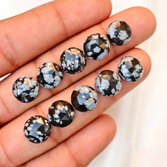 Snowflake Obsidian Rose Cut Smooth Cabochons | Freeform Shape Polished Stones for Jewelry Making - 10 Pieces