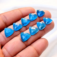 Neon Apatite Doubet Rose Cut Cabochons | Blue Color Gemstone for Jewelry Making - 9 Piece
