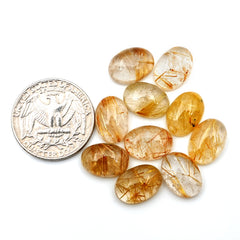 Golden Threads Rutilated Quartz Cabochon | Freeform Magic - 10 Pieces