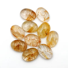 Golden Threads Rutilated Quartz Cabochon | Freeform Magic - 10 Pieces