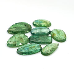 Green Kyanite Rose Cut Cabochons | Freeform Faceted Gemstones for Jewelry Making - 8 Pieces