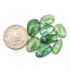 Green Kyanite Rose Cut Cabochons | Freeform Faceted Gemstones for Jewelry Making - 8 Pieces
