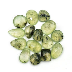 Prehnite Rose Cut Cabochons | Green Gemstones with Black Inclusions for Jewelry Making - 15 Pieces