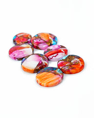 Kingman Pink Dahlia Mohave Turquoise Cabochons | Multicolor Turquoise Cabs for Jewelry Design - 5 Pieces