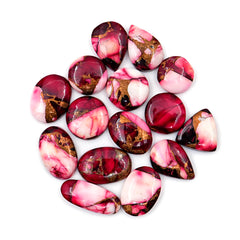 Kingman Red Dahlia Turquoise Cabochons | Multi Color Gemstone for Jewelry Making - 15 Piece