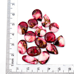 Kingman Red Dahlia Turquoise Cabochons | Multi Color Gemstone for Jewelry Making - 15 Piece