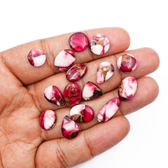 Kingman Red Dahlia Turquoise Cabochons | Multi Color Gemstone for Jewelry Making - 15 Piece