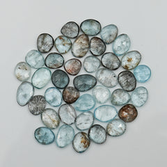 Moss Aquamarine Rose Cut Gemstones | Flat Back Cabochons for Jewelry Making - 39 Pieces