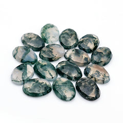 Moss Agate Rose Cut Cabochons 10x14mm Oval | Nature Inspired Gemstone for Jewelry Making - 15 Pieces